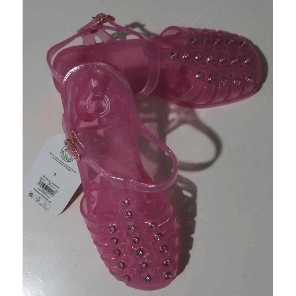 Wonder Nation Girls Pink Embellished Closed Toe Jellies Size 1 NWT
